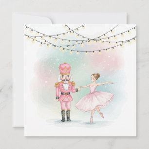 Pink Nutcracker & Ballerina  Christmas Card 