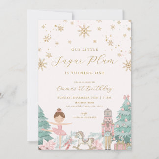 Pink Nutcracker Ballet 1st Birthday Invitation