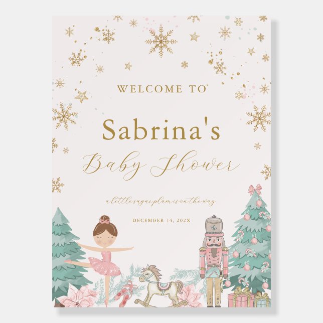 Pink Nutcracker Ballet Baby Shower Welcome Sign (Front)