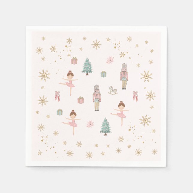 Pink Nutcracker Ballet Birthday Paper Napkins (Front)