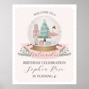 Pink Nutcracker Ballet birthday party welcome Poster