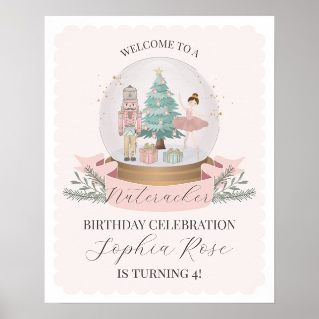 Pink Nutcracker Ballet birthday party welcome Poster (Front)
