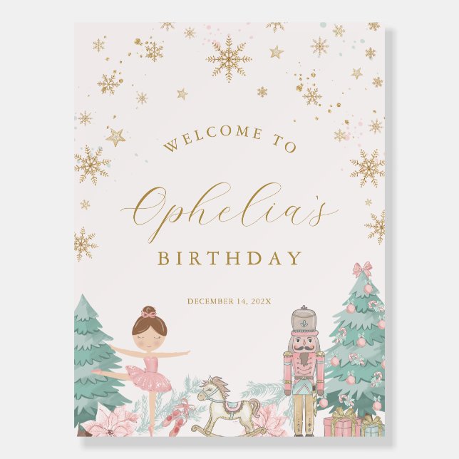 Pink Nutcracker Ballet Birthday Welcome Sign (Front)