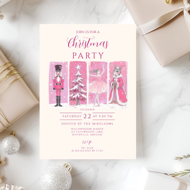 Pink Nutcracker Ballet Christmas Invitation (Creator Uploaded)