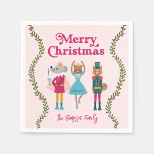 Pink Nutcracker Ballet Christmas Napkins