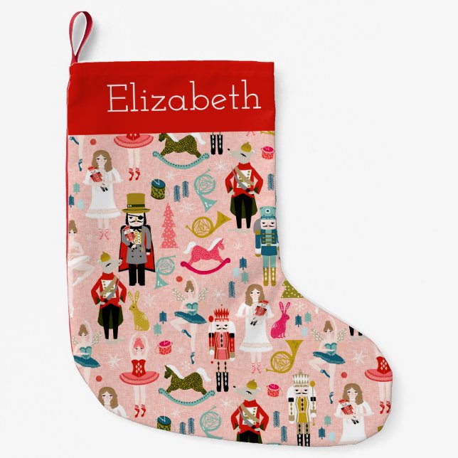 Pink Nutcracker Ballet cute girls name Small Christmas Stocking (Front)
