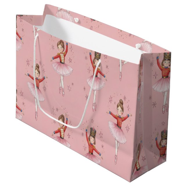 Pink Nutcracker Ballet Theme Girls Large Gift Bag (Front Angled)