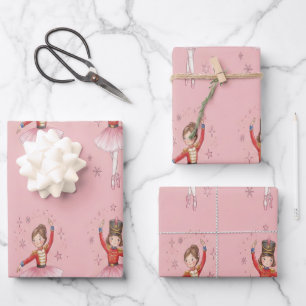 Pink Nutcracker Ballet Theme Girls Wrapping Paper Sheets