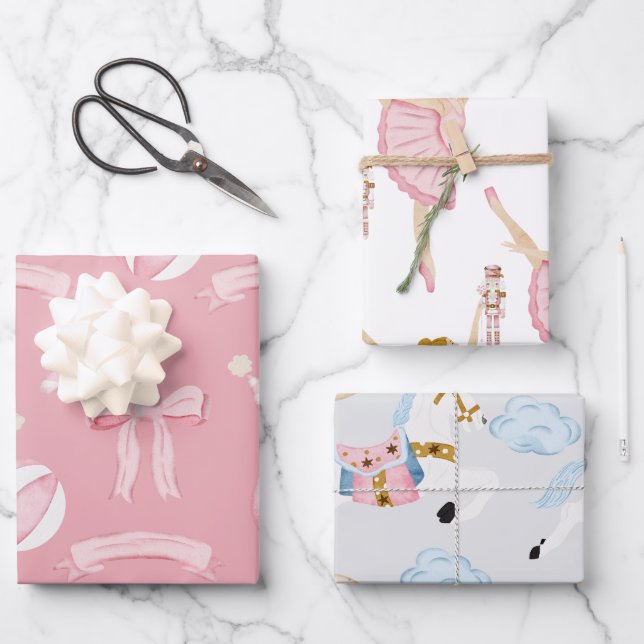Pink Nutcracker Ballet Wrapping Paper Sheets (Front)