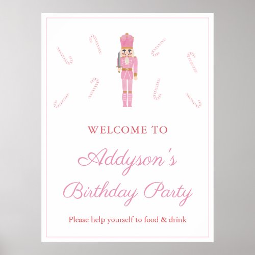 Pink Nutcracker Candy Canes Birthday Party Welcome Poster