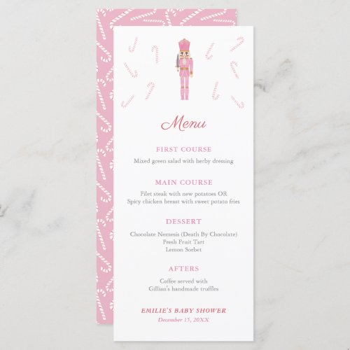 Pink Nutcracker Candy Canes Christmas Baby Shower Menu