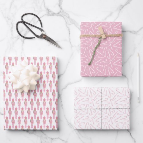Pink Nutcracker Candy Canes Christmas Holidays Wrapping Paper Sheets