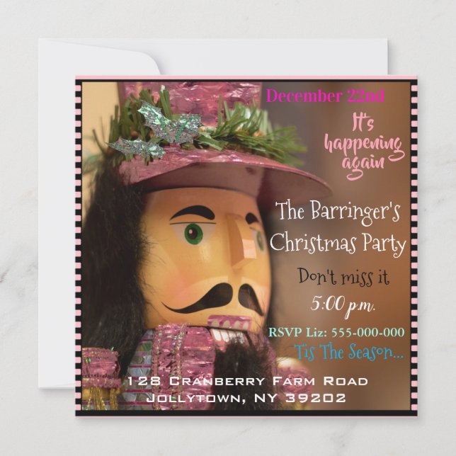 Pink Nutcracker Chic Christmas Party Invitation (Front)