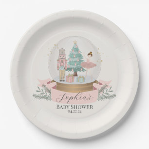 pink nutcracker chraistmas baby shower party paper plates