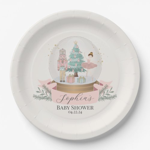 pink nutcracker chraistmas baby shower party  paper plates