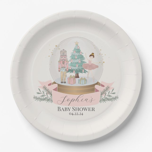 pink nutcracker chraistmas baby shower party  paper plates (Front)