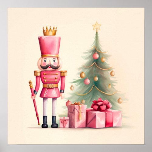 Pink Nutcracker Christmas Art Print