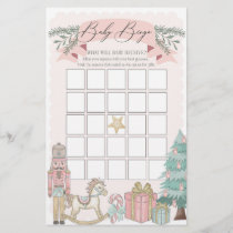 pink nutcracker christmas baby shower bingo game