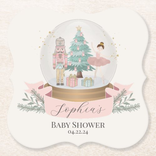 pink nutcracker christmas baby shower  paper coaster