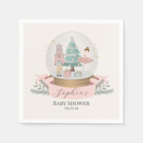 pink nutcracker christmas baby shower tableware napkins