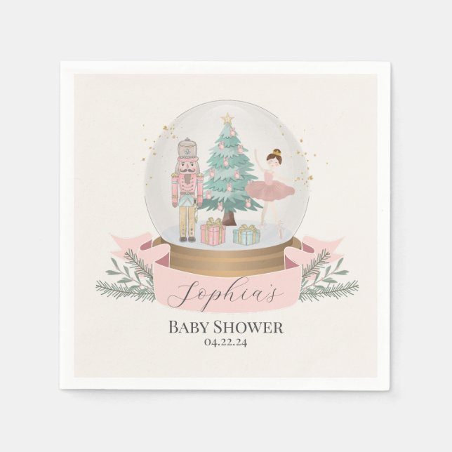 pink nutcracker christmas baby shower tableware napkins (Front)