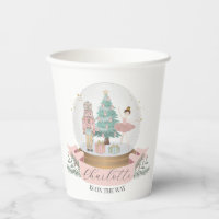 pink nutcracker christmas baby shower tableware paper cups