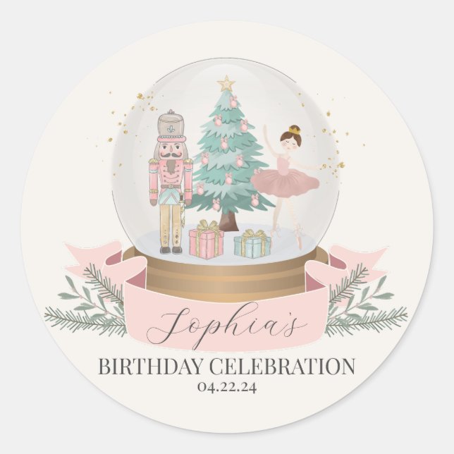 pink nutcracker christmas birthday party favor tag (Front)