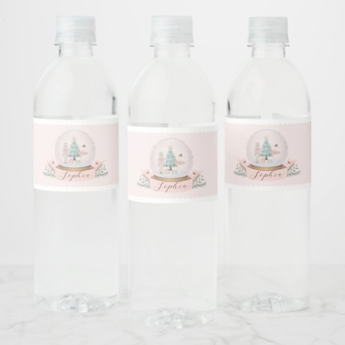 Pink Nutcracker Christmas Birthday Party Water Bottle Label