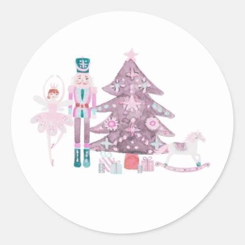 Pink Nutcracker Christmas Holiday Classic Round Sticker