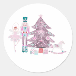 Pink Nutcracker Christmas Holiday Classic Round Sticker