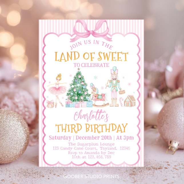 Pink Nutcracker Christmas Land Of Sweet Birthday Invitation (Creator Uploaded)