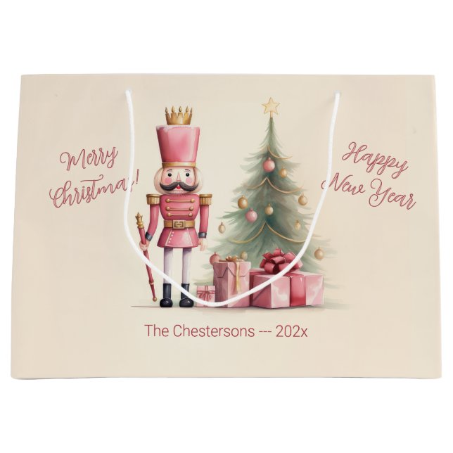 Pink Nutcracker Christmas Large Gift Bag (Front)