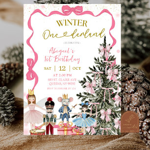 Pink Nutcracker Christmas Onederland Birthday Invitation