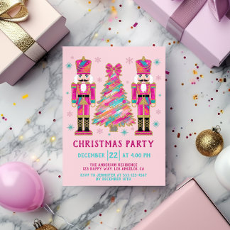 Pink Nutcracker Christmas Party | Glitter Holiday Invitation