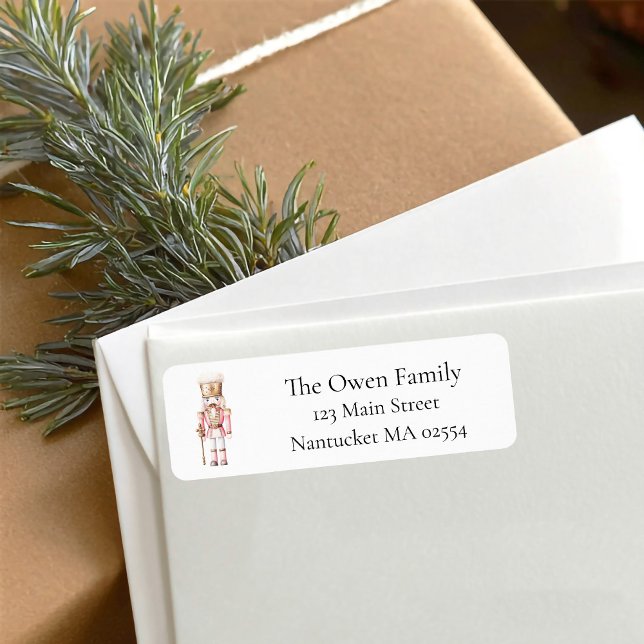 Pink Nutcracker Christmas Return Address Label (Pink Christmas Nutcracker return address label)