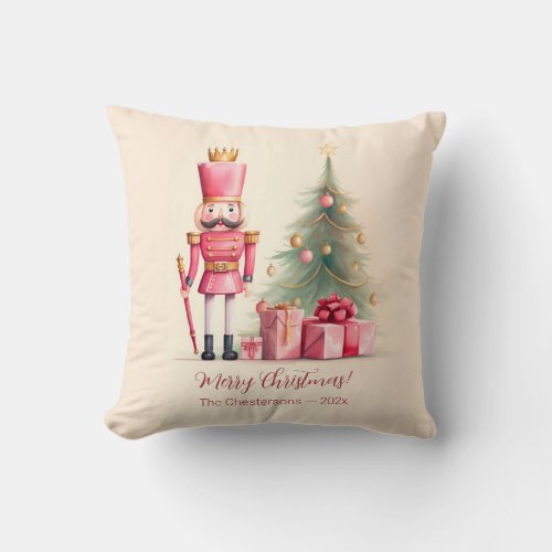 Pink Nutcracker Christmas Throw Pillow