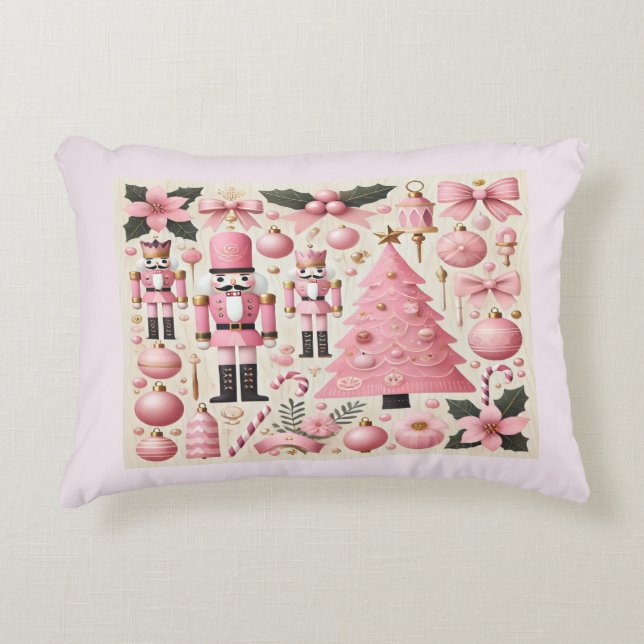 Pink Nutcracker Christmas Tree  Accent Pillow (Front)