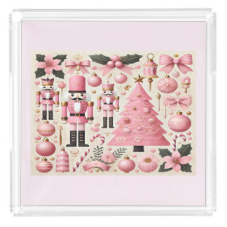 Pink Nutcracker Christmas Tree Acrylic Tray
