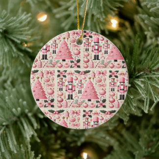 Pink Nutcracker Christmas Tree Ceramic Ornament