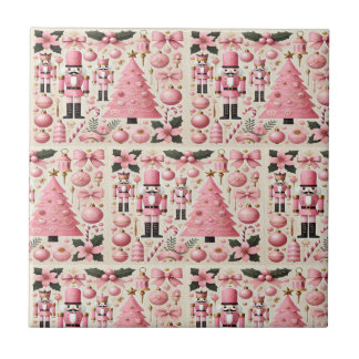 Pink Nutcracker Christmas Tree Ceramic Tile