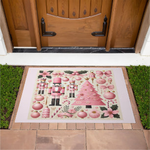 Pink Nutcracker Christmas Tree  Doormat