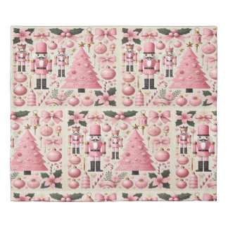Pink Nutcracker Christmas Tree Duvet Cover