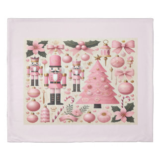 Pink Nutcracker Christmas Tree Duvet Cover