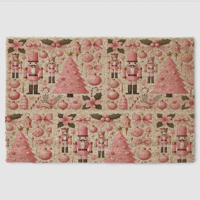 Pink Nutcracker Christmas Tree  Fiber Doormat (Front)
