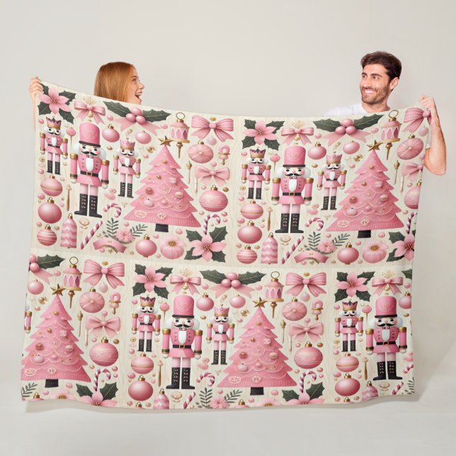 Pink Nutcracker Christmas Tree  Fleece Blanket (In Situ)