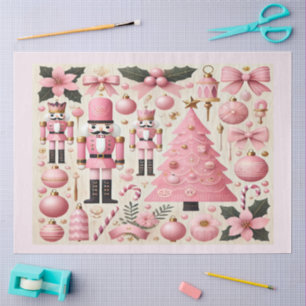 Pink Nutcracker Christmas Tree Gift Bag Tissue Paper