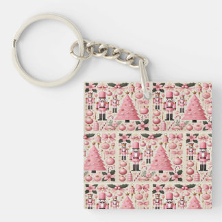 Pink Nutcracker Christmas Tree Keychain