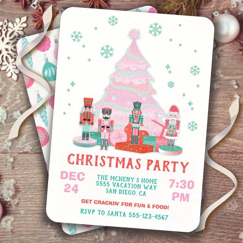 Pink Nutcracker Christmas Tree Ornaments Party Invitation