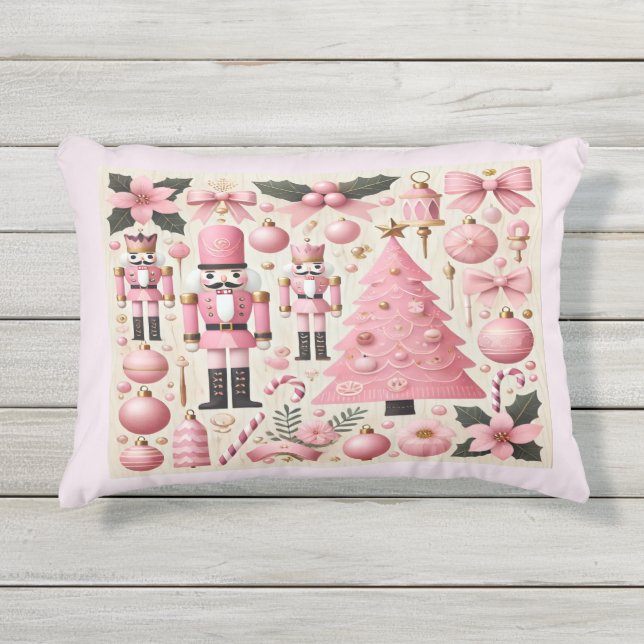 Pink Nutcracker Christmas Tree  Outdoor Pillow (Front)