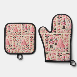 Pink Nutcracker Christmas Tree Oven Mitt & Pot Holder Set